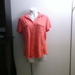 Orange short sleeve button-down with pockets
